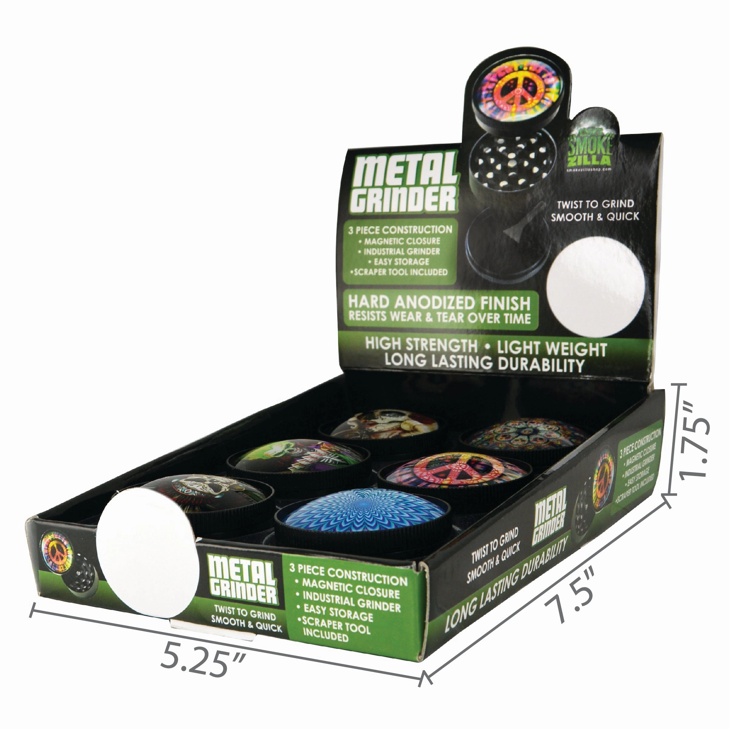 Metal 4 Piece Grinder with Dome Lid - 6 Pieces Per Retail Ready Display 26050