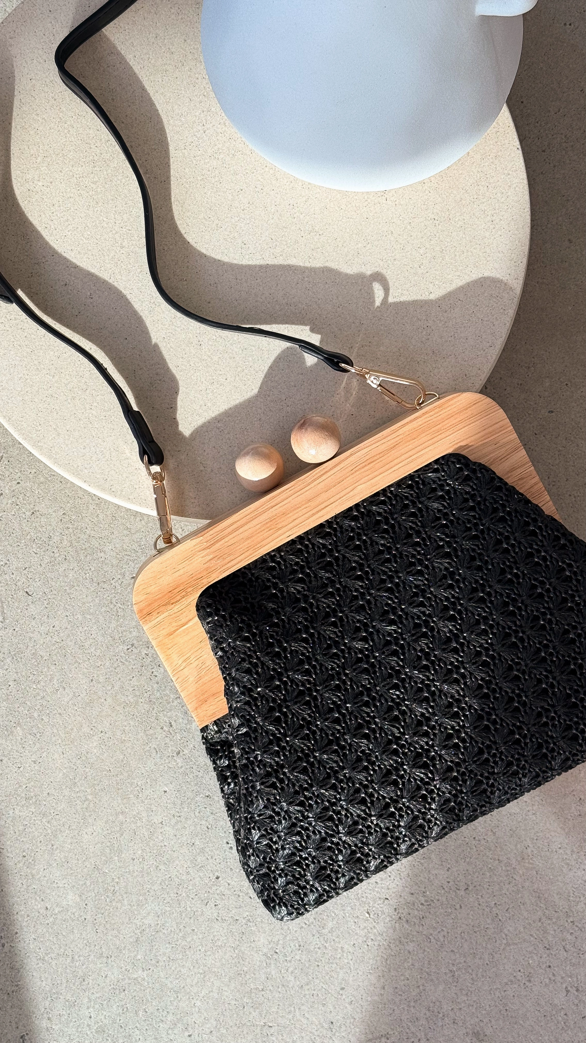 Nelly Weave Timber Clutch - Black