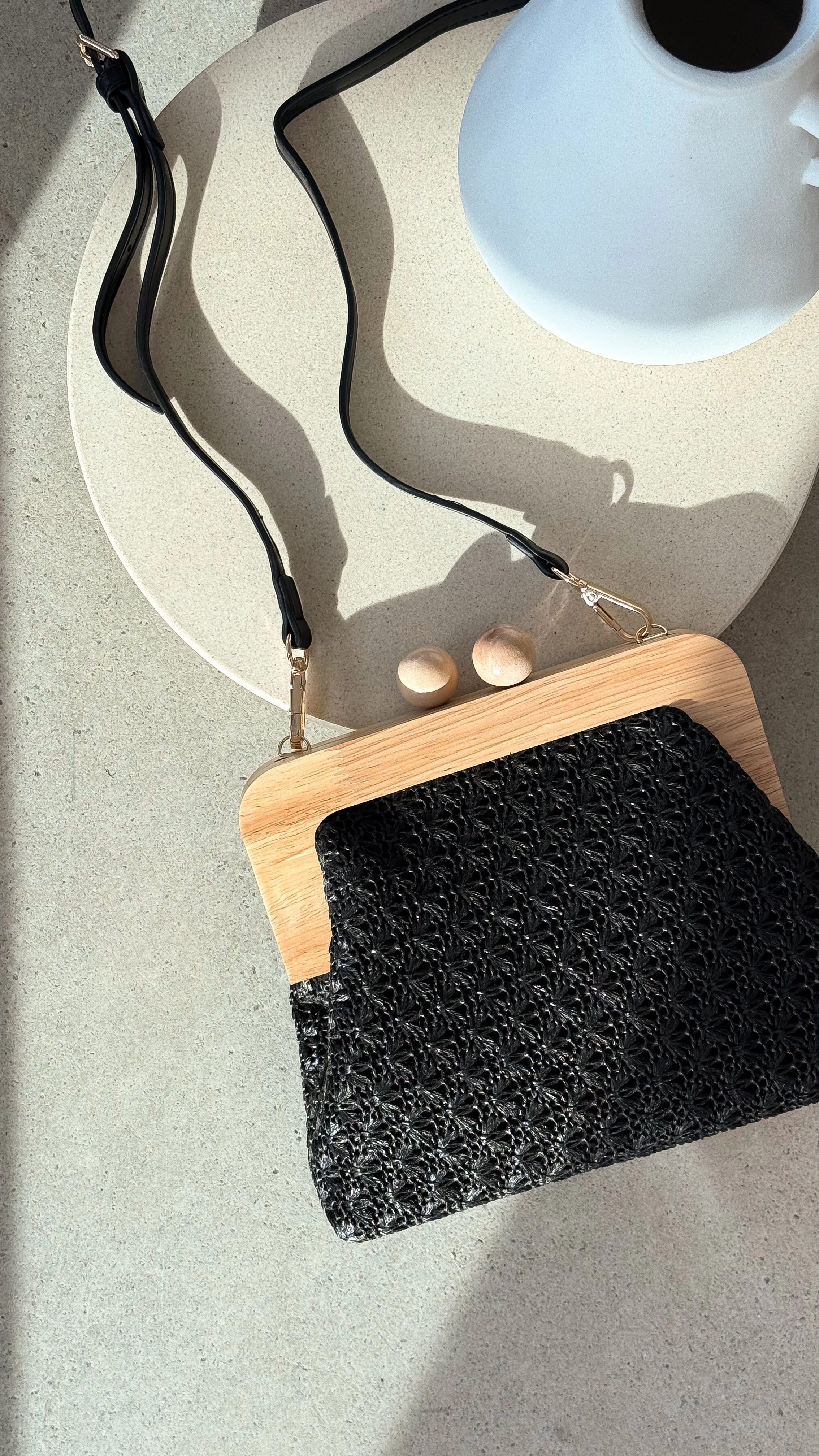 Nelly Weave Timber Clutch - Black