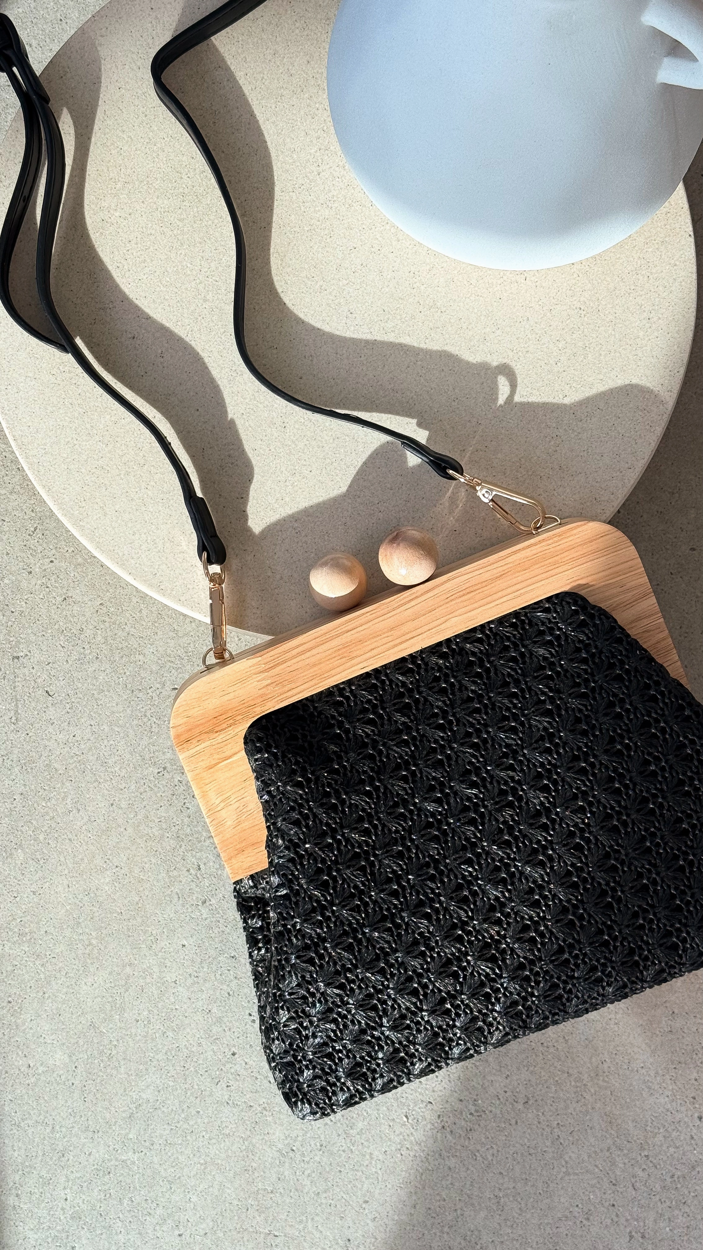 Nelly Weave Timber Clutch - Black
