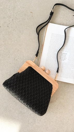 Nelly Weave Timber Clutch - Black