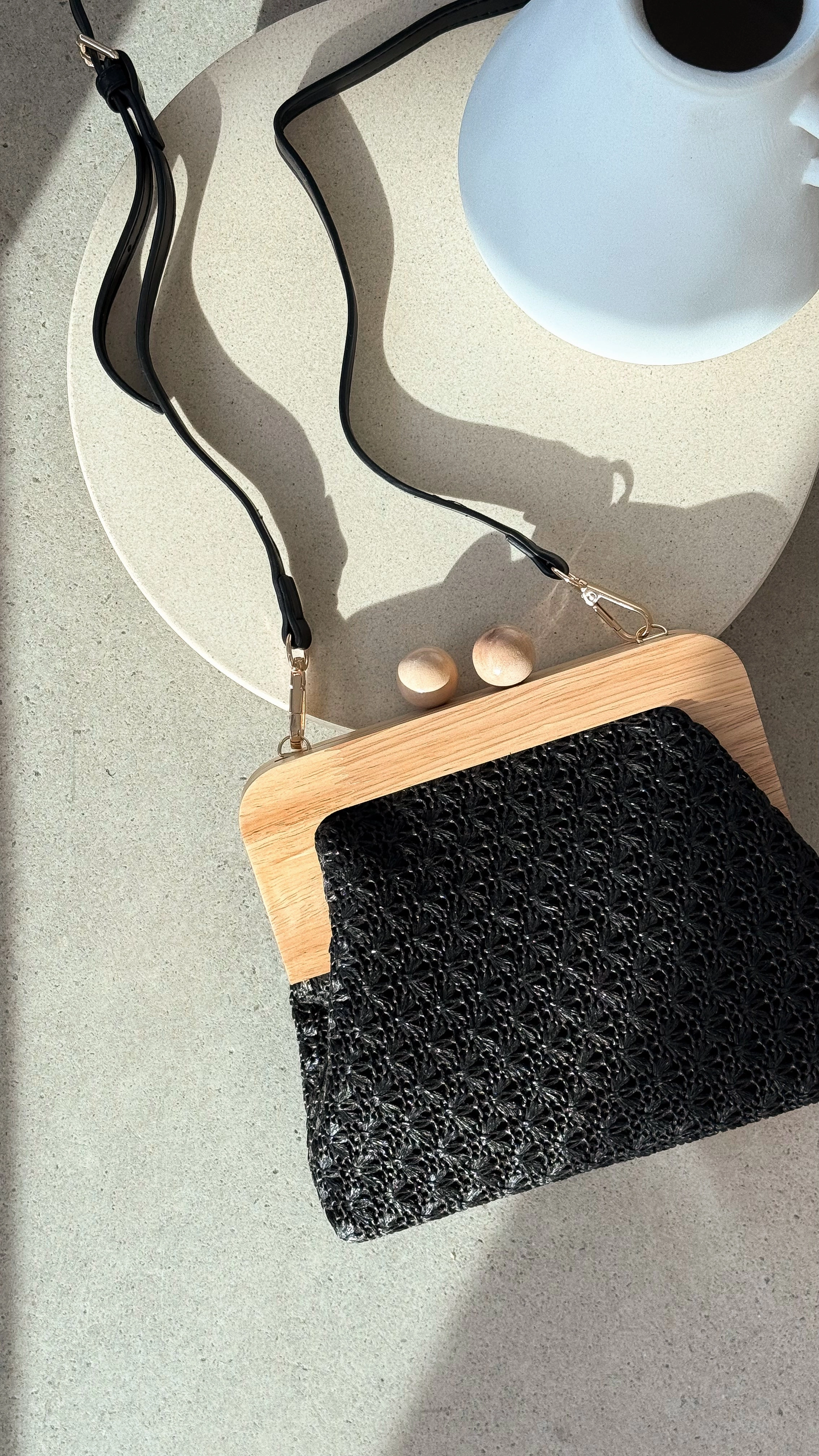 Nelly Weave Timber Clutch - Black