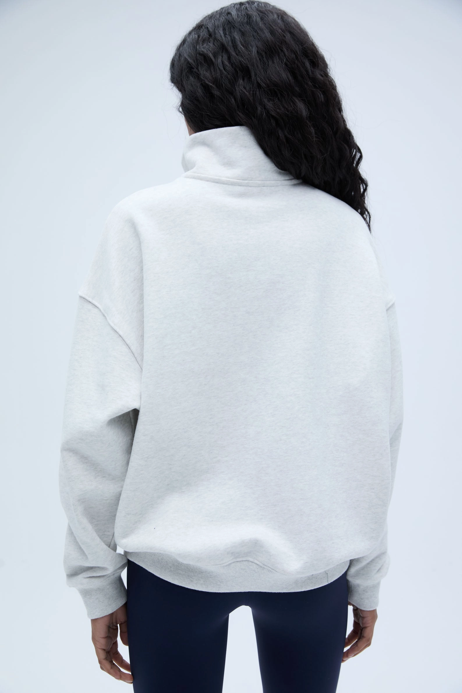 Runners Oversized Funnel Neck Zip Sweatshirt - Light Grey Melange/Classic Red