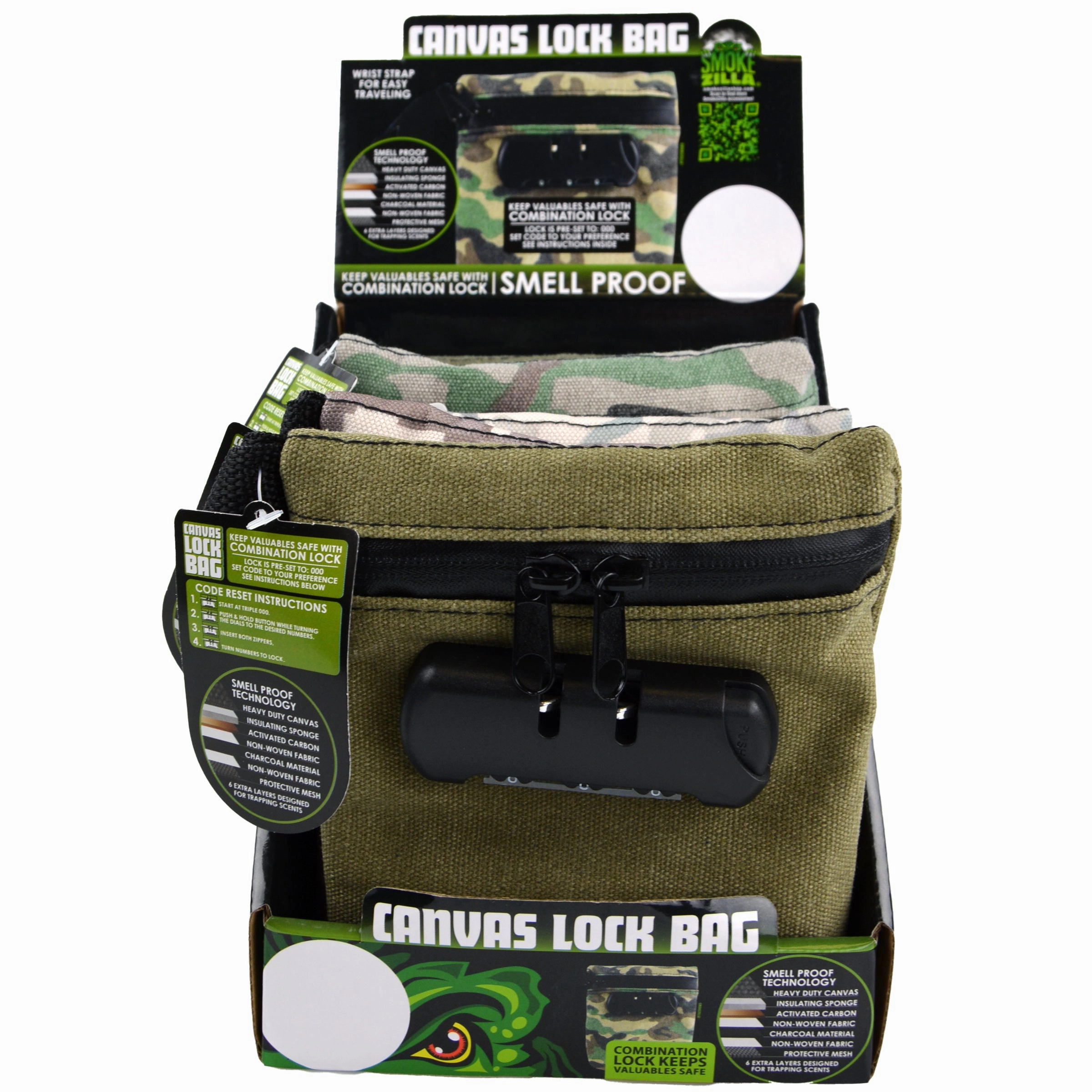 Smell Proof Canvas Locking Storage Bag - 6 Pieces Per Retail Ready Display 23221