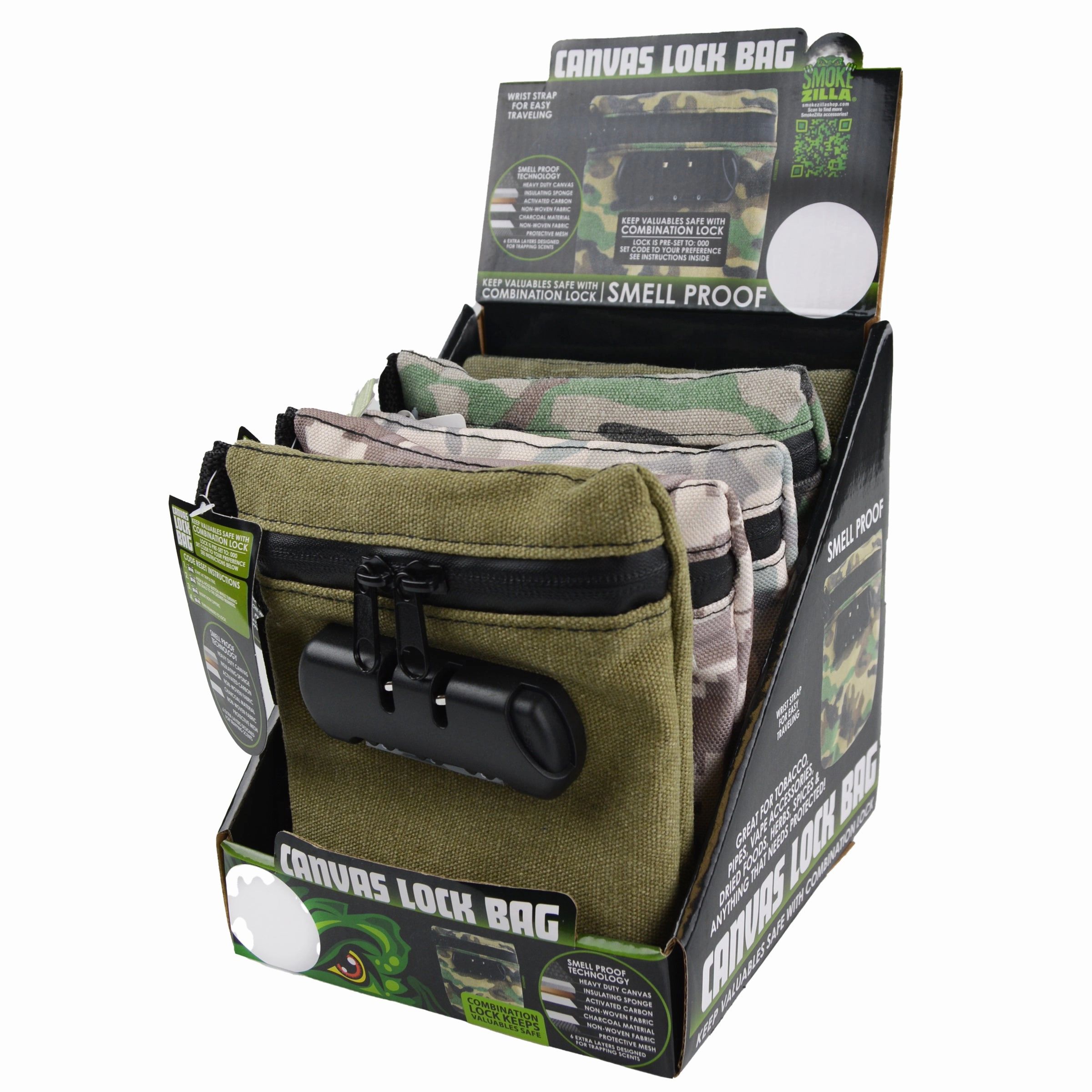 Smell Proof Canvas Locking Storage Bag - 6 Pieces Per Retail Ready Display 23221