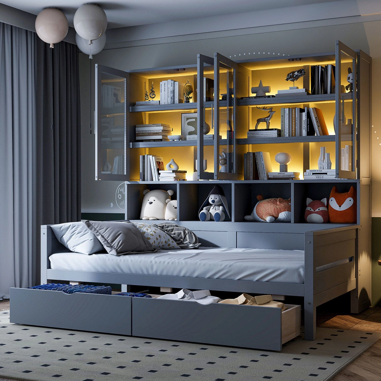 Streamdale Twin Daybed w/ Storage, LED & Shelves