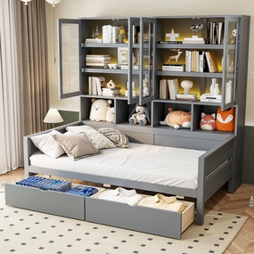 Streamdale Twin Daybed w/ Storage, LED & Shelves