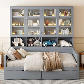 Streamdale Wooden Daybed w/ Storage, LED & Shelves
