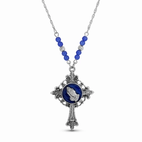 Symbols Of Faith Praying Hands Fleur De Lis Cross Pendant Necklace 18"