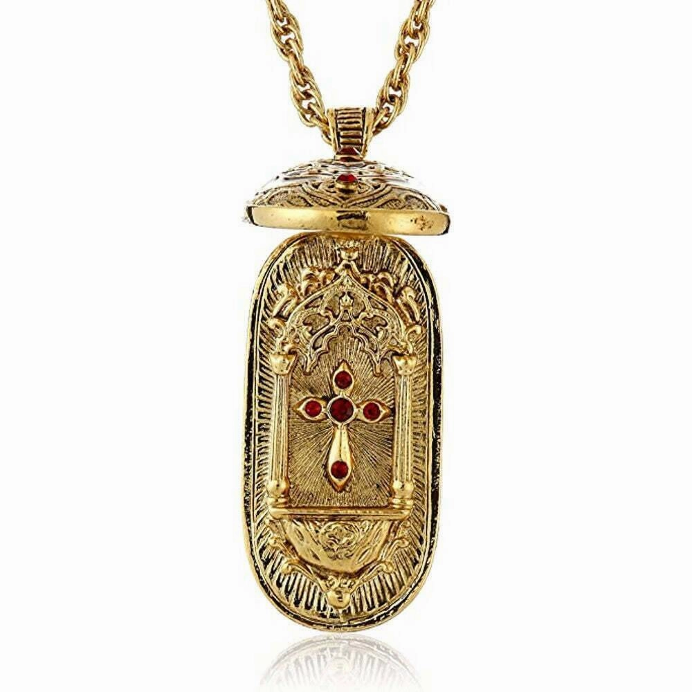 Symbols Of Faith Red Enamel Swing Open Pendant Enclosed Reliquary Crucifix Necklace 30"