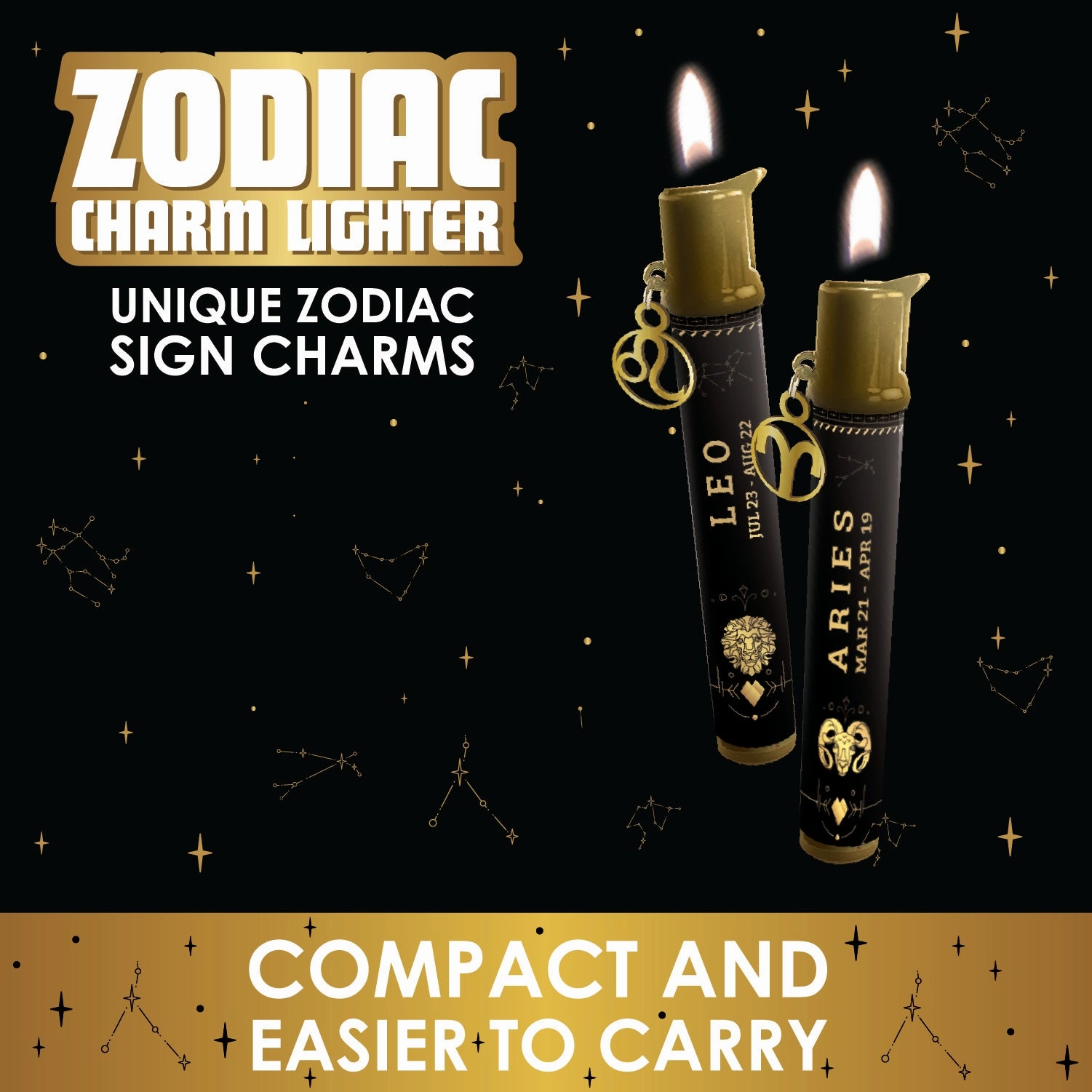 Thin Tube Lighter with Zodiac Charm - 12 Pieces Per Retail Ready Display 22935