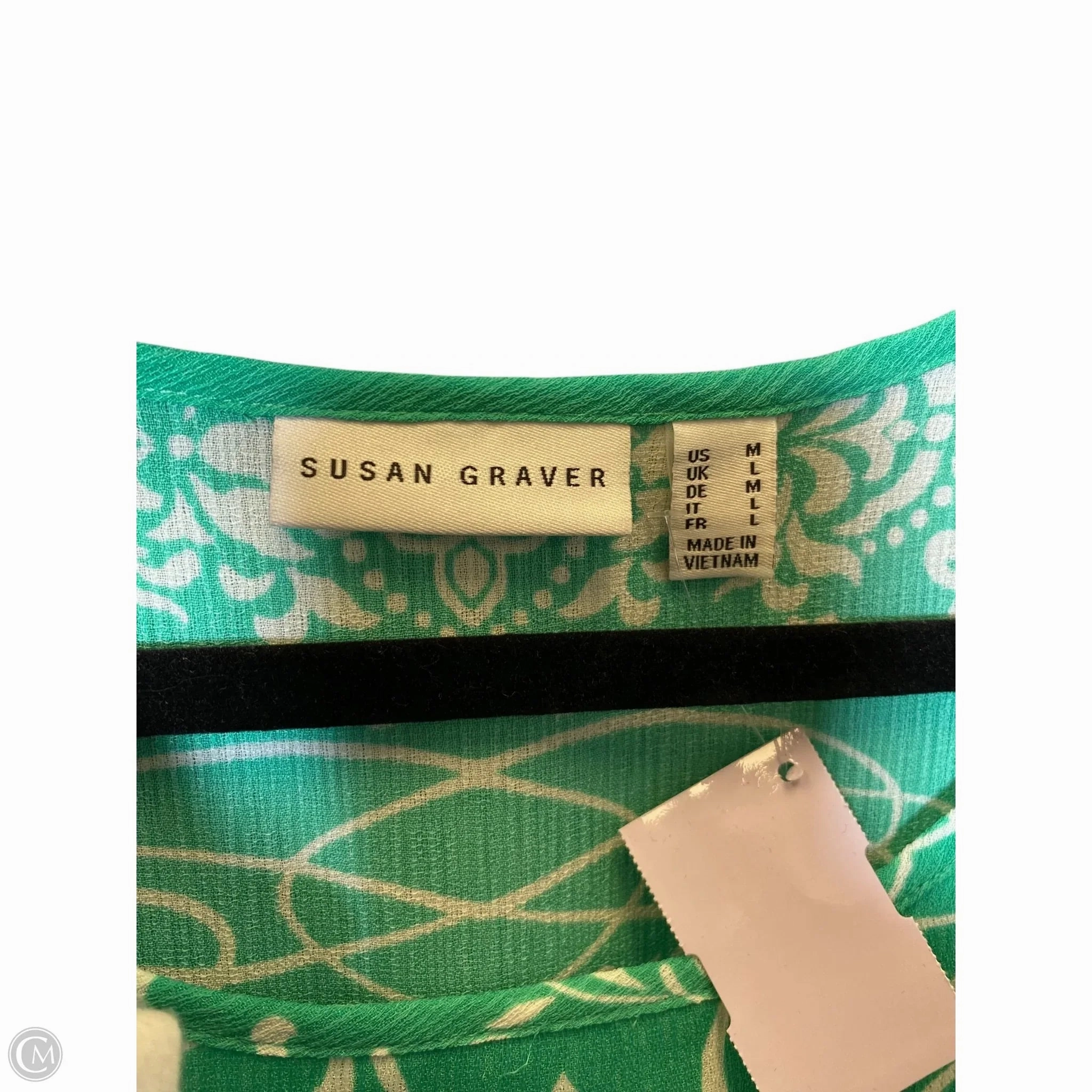 Top Short Sleeve By Susan Graver In Green & White, Size: M