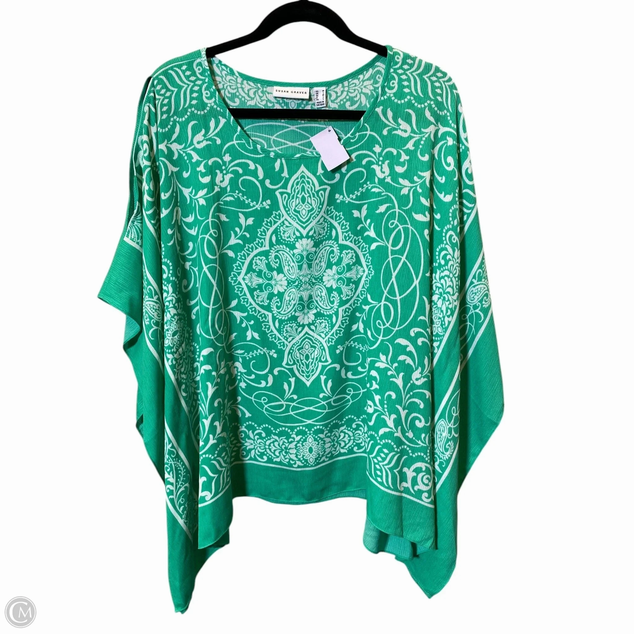 Top Short Sleeve By Susan Graver In Green & White, Size: M