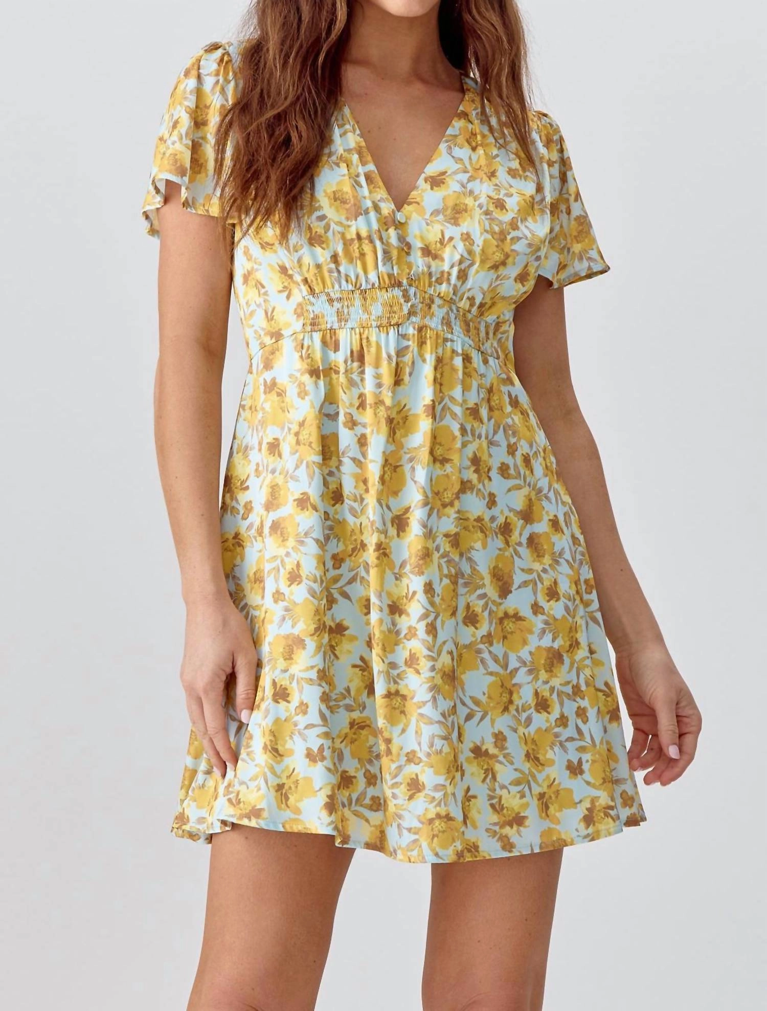 Verna Mini Dress In Blue/yellow