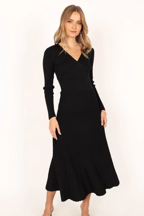 Vivi Long Sleeve Midi Dress - Black