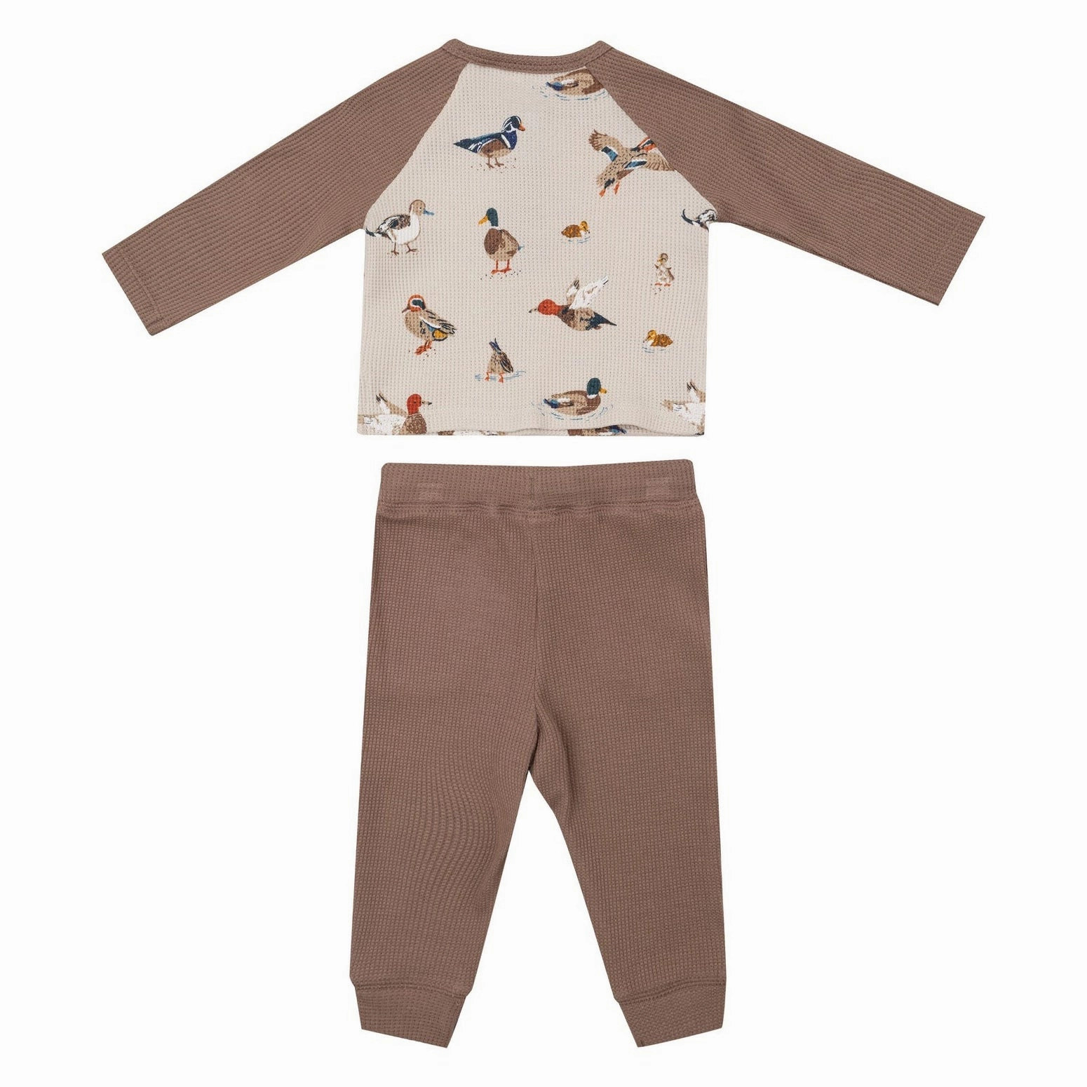 Waffle Long Sleeve Raglan Henley   Jogger - Ducks - Brown