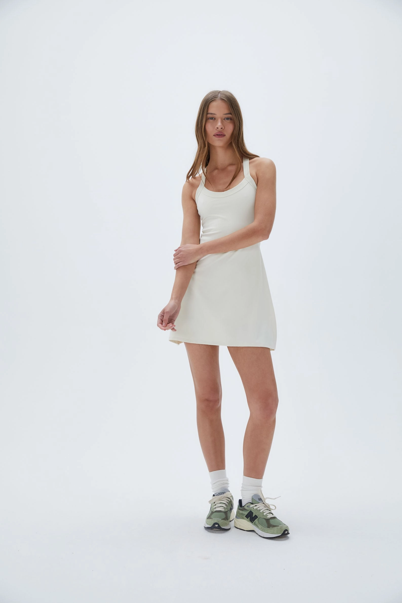 Wide Binding Racer Dress - Marshmallow White