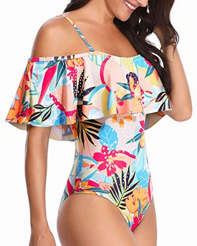 Women's One Piece Swimsuit Vintage Off Shoulder Ruffled Bathing Suits